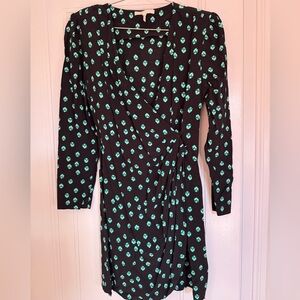 Maje Black and Green Floral Long Sleeve Dress